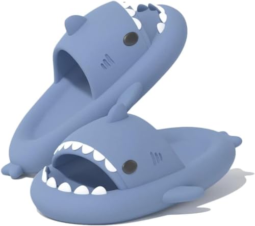 Mnking Claquettes Requin Été Femme Homme Chaussons Piscine et Plage Antidérapant Chaussures de Bain Douche Maison Bleu EU40-41