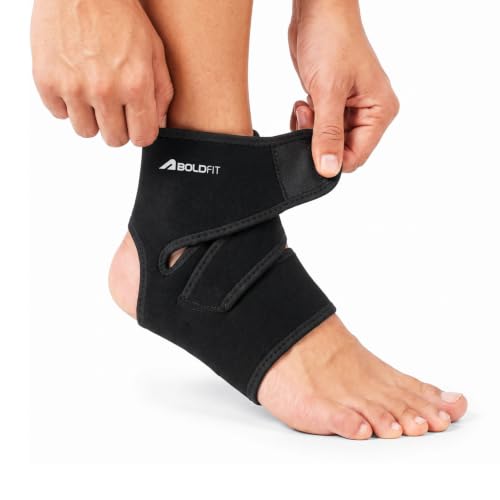 Boldfit Premium Ankle Support Compression Brace for Injuries, Ankle Protection Guard Helpful In Pain Relief and Recovery. Ankle Band For Men & Women (Free Size), Black