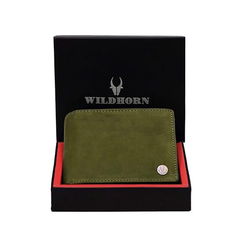 Image of WildHorn Green Leather Wallet for Men I Ultra Strong Stitching I 6 Card Slots I 2 Currency & 2 Secret Compartments I 1 Coin Pocket