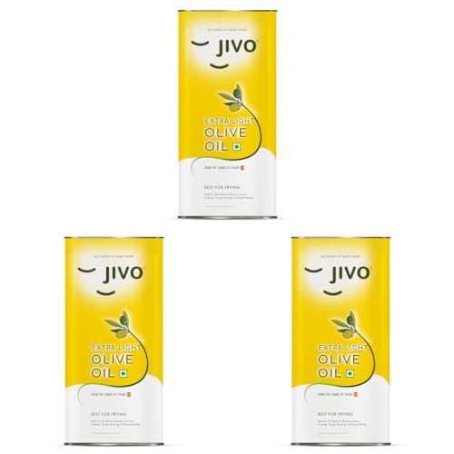 Image of Jivo Extra Light Olive Oil 5 Litre TIN | Imported from Spain | Recommendable Daily Cooking for Roasting, Frying, Baking All type of Cuisines| Low Saturated Fat, Low Saturated Fat | (Pack of 3)
