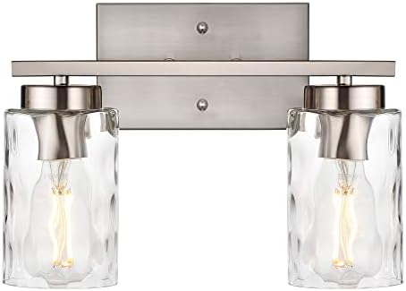 TULUCE 2 Light Bathroom Light Fixtures Over Mirror Brushed Nickel Bathroom Vanity Light with Clear Hammered Glass Vintage Wall Sconce for Vanity Table Bedroom Living Room Hallway