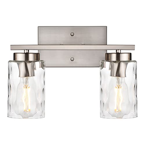 Tuluce 2 Light Bathroom Light Fixtures Over Mirror Brushed Nickel Bathroom Vanity Light With Clear Hammered Glass Vintage Wall Sconce For Vanity Table Bedroom Living Room Hallway #TOP10