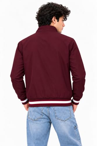 Image of Ben Martin Men's Jacket || Lightweight Casual Jacket with Standing Collar || Full Sleeve Zip-Up Windcheater Jacket with Striped Ribbed Cuffs & Hem
