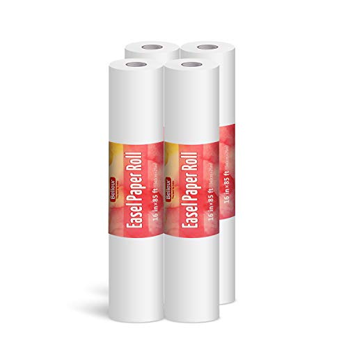 Belleur Art Paper Roll Replacement for Kids' Art Easel Paper 16'' X 1020'' (85ft), Perfect for Packing, Wrapping, Craft, Postal, Shipping, Dunnage and Parcel-4 Pcs
