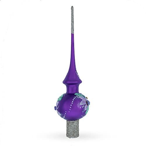 Embossed Roses On Purple Glass Christmas Tree Topper 11 Inches #TOP2