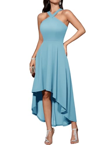 DRESSTELLS Cocktailkleid Damen Elegant für Hochzeit Abendkleid Kurz Sommer Swingkleid Vintage Rockabilly Blau Festliche Kleider Knielang...