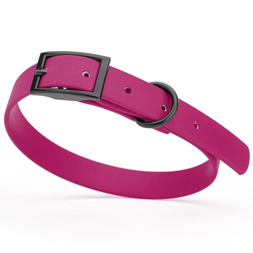 Image of Dogline Biothane Waterproof Dog Collar Strong Coated Nylon Webbing with Black Hardware Odor- Proof for Easy Care Easy to Clean High Performance Fits Small Medium or Large Dogs, Magenta Pink