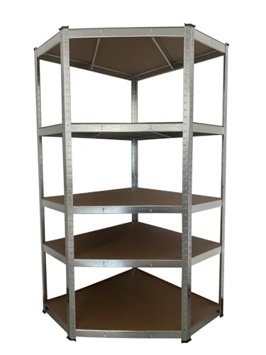 Jardin202 - Estantería Metálica Galvanizada | 5 Baldas Ajustables | Carga Total 875kg (175kg/Nivel) | Estantería Modular para Garaje, Trastero | Plata - Estantería con Esquina