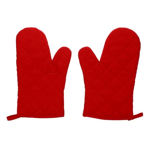 OFFSCH 1 Par Guantes Aislantes Resistente Horno De Algodón Grueso Cocinando Negro Calor Microondas Guantes De Horno Anti-escaldado Guante para El Horno Guantes De Cocina Rojo Poliéster