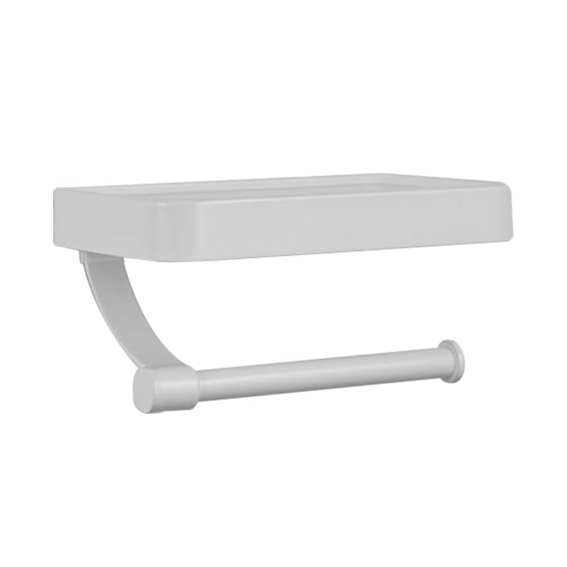 Toilettenpapierhalter 1PC Wandmontierter Toilettenpapierständer Regal mit Tablett Aluminiumlegierung Nagelfreier Toilettenpapierhalter(White)