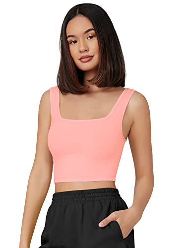 Image of Women's & Girls' Solid Polyester Rib-Knit Square Neck Tank Tops