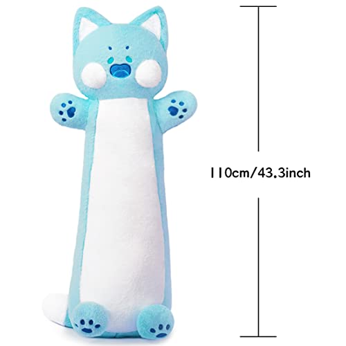 Snowolf Long Cat Plush Kawaii Toy 43Inch Soft Cat Stuffed Animals Plushie Pillow 3.3 Lbs Kitten Plush Doll Cat For Boys Girls Girlfriend Birthday Christmas Valentines Day, Blue, 110Cm/43.3Inch #TOP3