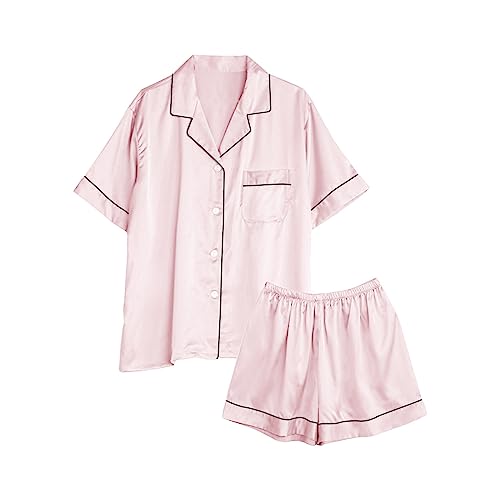 Mashaouyo Camisón de satén para mujer, conjunto de ropa de descanso para mujer, pijamas esponjosos para mujer, muñecos de bebé, ropa de descanso, conjuntos de pijama cortos, pantalones cortos
