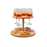 Mottiwood Alzatina 4 Bicchieri, Vassoio Aperitivo, 2 Ripiani, 4 Spazi Porta Bicchieri, 100% Legno Faggio, Idea Unica, Dimensioni: 32,5x23hcm