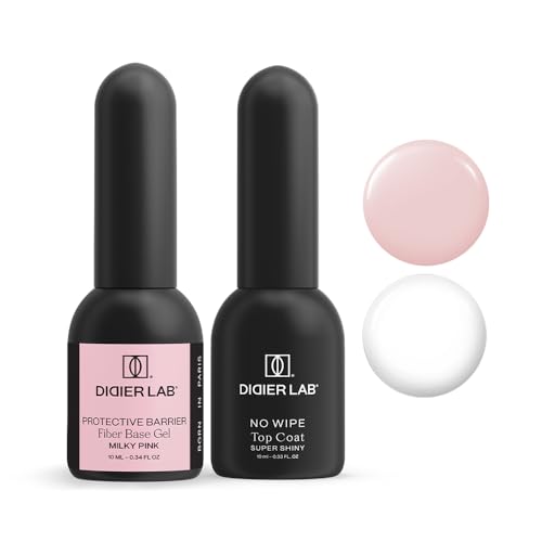 Didier Lab Fiber Base y Top Coat Semipermanente - Sin HEMA ni TPO - LED UV Top Coat y Base Coat Milky Pink para Gel Uñas - Kit Uñas Semipermanentes 2pcs