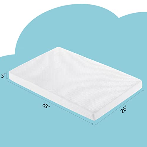 Image of UBBCARE Fitted Memory Foam Crib Mattress Pad Portable Playard Mattresses 38X26x3 Inches with Washable Cover Firm Side for Infants Soft Side for Toddlers