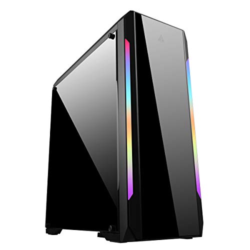 GOLDEN FIELD N23 Computer PC Gaming Case RGB Strip Lighting Front Panel for ATX/MATX/ITX Acrylic Front and Side Panels Desktop Computer Shell