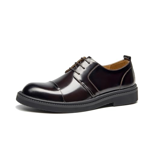 Image of BEAU TODAY Mens Oxford Shoes, Business Dress Shoes for Men Lace-Up Formal Cap Toe Genuine Leather Men Derby Shoes Classic Casual Comfortable Oxfords