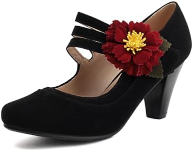 elerhythm Mary Jane damesschoenen, vintage hakken, Gatsby, jaren 20, pumps, gesloten ronde neus, jaren 50, Victoriaanse retro schoenen, zwart, 37 EU