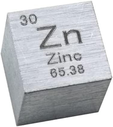 Cubo di Zinco Puro 99.995% 0.39 Pollice Metallo Zn Elemento Tavola Periodica Collezione Incisione Simbolo