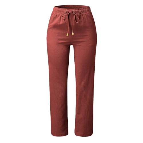 Straight Leg Linen Pants Women Summer Boho Pants Lightweight Loose Cotton Pants High Waisted Lounge Pants Trousers2