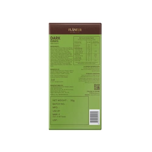 Image of Flaneur Dark Kunafa Chocolate Bar, 50 gm | Premium Chocolate Bar (inspired from Traditional Dubai Sweet) - Crunchy Kataifi Layers & Smooth Pistachio Cream Coated with Rich Dark Chocolate | Perfect for Gifting, Dessert, & Everyday Indulgence by Haldiram