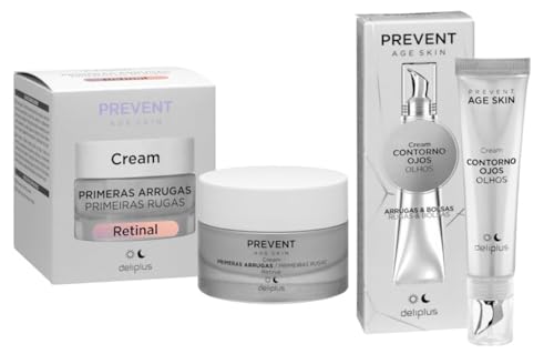 [Pack ANTI-EDAD - Prevent Age Skin] Crema Facial Retinal contra las primeras arrugas + Contorno de ojos contra las Bolsas de ojeras | Deliplus | 50 ml + 15ml