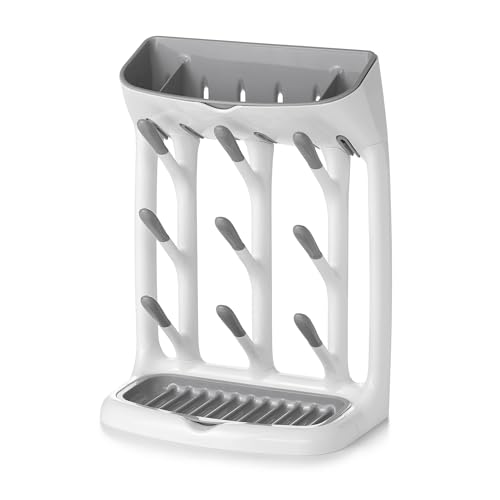 OXO Tot Space-Saving Baby Bottle Drying Rack, Compact Dish Drying Rack with Removable Trays, Countertop Bottle Organizer for Baby Bottles, Nipples, Pacifiers and Lids, BPA Free, Dishwasher Safe