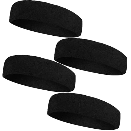 4 Piezas Cinta Pelo Deporte,Cinta Pelo Hombre,Cinta Pelo Mujer,Cinta de Pelo Mujer,Cintas Pelo,Cinta Sudor Cabeza Hombre,Cintas Pelo Deportivas,Algodón,Antideslizante,Transpirable (Negro)