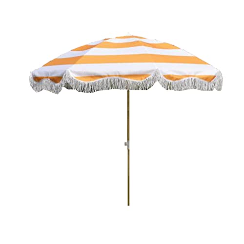Parasol de 2m jaune parapluie de gland à rayures blanches rond pour plage et jardin
