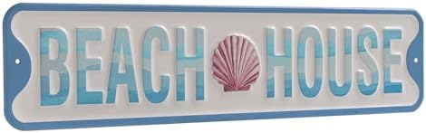 Metal Beach House Sign, 16×4 Inch Coastal Themed Wall Decor, Beac...
