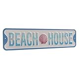 pechpell Metal Beach House Sign, 16×4 Inch Coastal Themed Wall Decor, Beachy Wall Art Room Bedroom Bathroom Decorations for Home