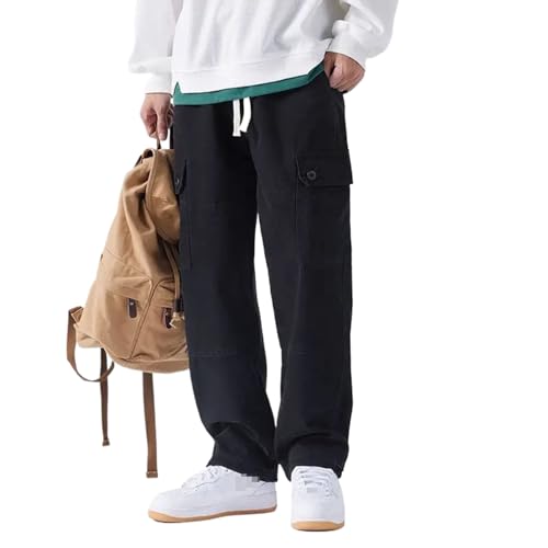 Men Full Cargo Pants Spring Autumn Harajuku Vintage Oversize Solid Casual Male Loose Wide Leg Denim Trousers