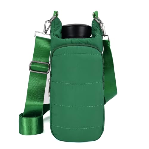 Image of KAMEILONG Puffer Water Bottle Holder Quilted Sports Pouch Bag with Adjustable Shoulder Strap Flask Sling Bag