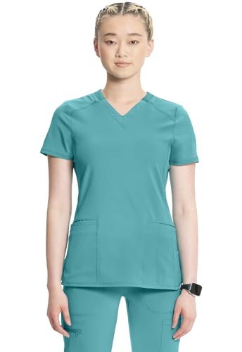 Cherokee Infinity Scrub Tops Women V-Neck Slim Fit 2 Pocket 360° Stretch M