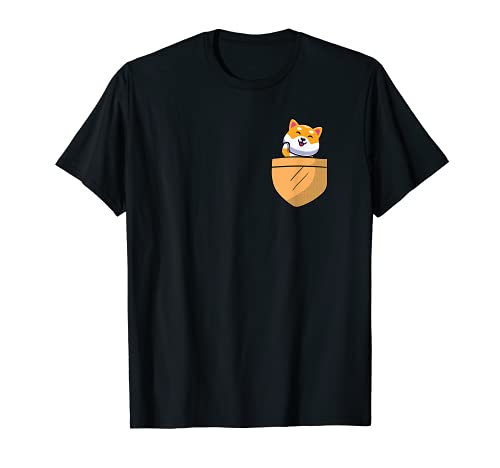 Cute Shiba Inu Puppy In Pocket Japan Dog Lover T-Shirt, Black