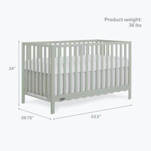 Image of Dream On Me Synergy Wave 5-in-1 Convertible Full Size Baby Crib, Sage Green