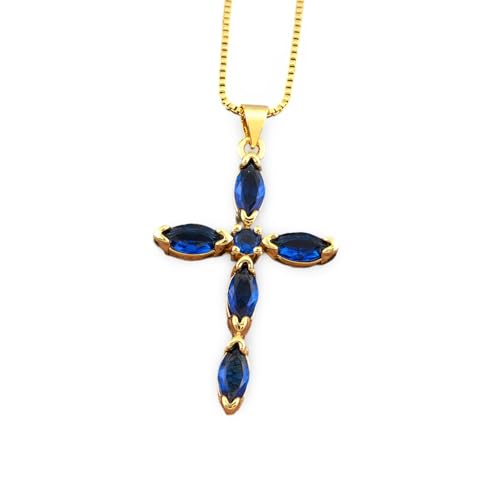 Collier croix plaqué or et pierres CZ marquise éclatantes pour femme raffinée