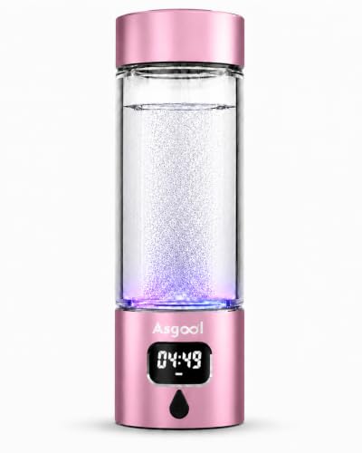 Image of Hydrogen Water Bottle Generator, 5000 PPB Hydrogen Rich Water with LED Timer, Rechargeable, Glass Bottle with Aluminum Alloy Shell, 1300mAh Battery for Home Office Travel (Pink)