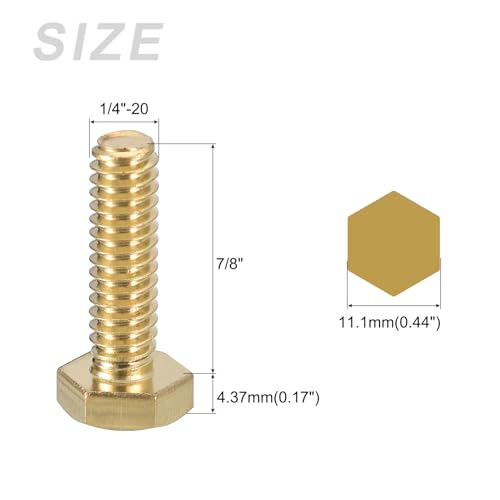 Image of METALLIXITY Hex Head Screw Bolt (1 /4-20x7 /8) 1Pcs, Brass Fully Threaded Solid Brass Hex Bolts Machine Screws - for Machinery Repair