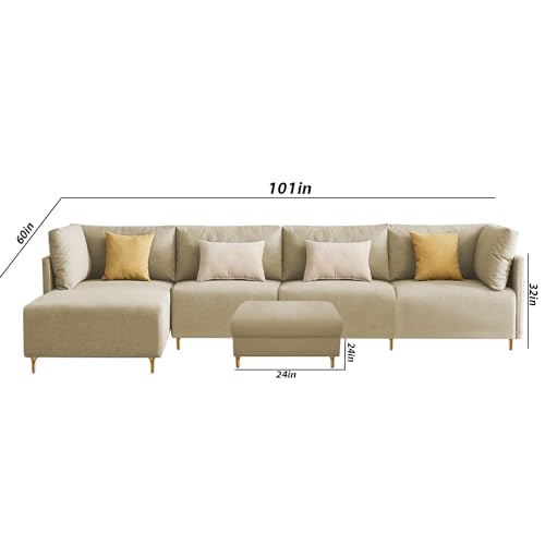 Image of Carina LHS 6 Seater L Shape Sofa Set with Center Table for Living Room (Cream Fabric) Premium Fabric Sofa