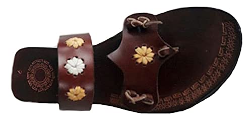 Sandales plates en cuir marron motif floral pour femme pointure 40