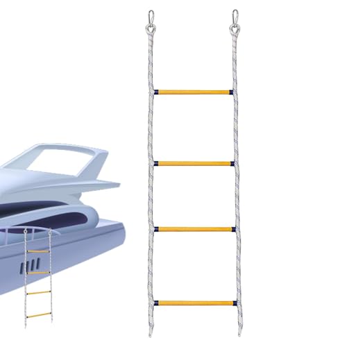Échelle de Bateau à 4 marches - Échelle en Tricot Marine - Échelle Gonflable - avec 2 Crochets - Pliable - pour Bateau - Amovible - pour Bateau pneumatique...