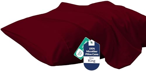 Image of Royale Linens King Pillowcase Set of 2 - Bed Pillow Cover - 20 inch x 40 inch - Red Pillowcases - 1800 Brushed Microfiber, Wrinkle & Fade Resistant - Soft & Cozy- King Size Pillow Case (Burgundy)
