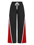 ZAFUL Color Patchwork Track Pants for Women Straight Leg Sweatpants Y2K Loose Fit Drawstring Trousers with Pockets 4-Black & Red XL