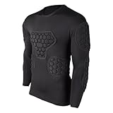 Perfeclan Fußball-Kompressions-Shirt-Schutz, Brust- und Ellenbogenschutz, vielseitige Waben-Eva-Polsterung für Fußball, Rugby, Rippenschutz, Size M