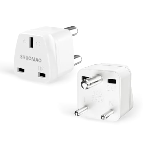 2-Pack UK to India Plug Adapter SHUOMAO UK to 3 Pin Indian/Pakistan/Sri Lanka Plug Adaptor Travel Adapter Converter Plug for Indian Pakistan Sri Lanka Burma Maldives(Type D)