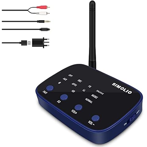 SIMOLIO JH-211 Long Range Bluetooth Receiver for HiFi w/ EQ & VOL Control, aptX Low Latency, aptX HD Bluetooth 5.0 Adapter Stereo Receiver for Music Streaming System with 3.5mm/RCA/Optical Cover
