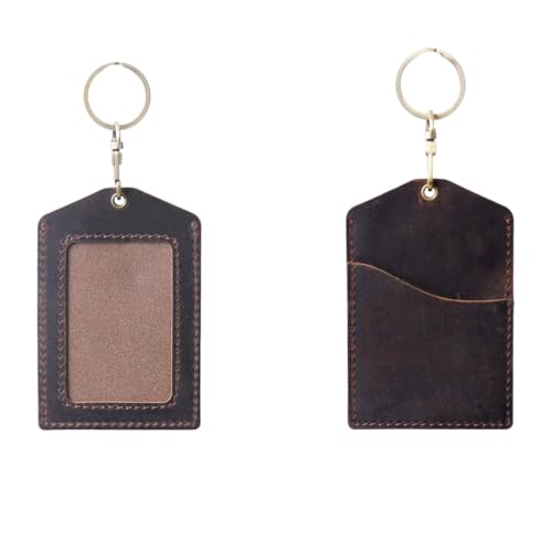 Genuine Real Leather ID Badge Holder Coffee