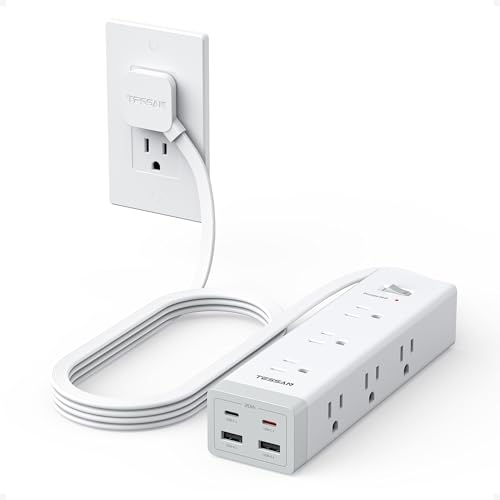 TESSAN Surge Protector Power Strip PD 20W Ultra Thin Flat Plug 6 FT Extension Cord 9 Outlets 4 USB(2 USB C) 1050J Protection Multiple Outlets Charging Station for Home Office College Dorm Room